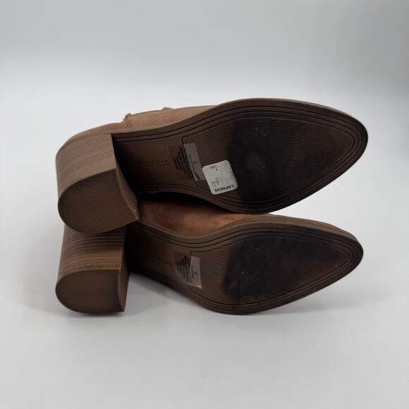 Express Women's Size 9 Eyelet Suede Leather Block Heeled Brown Ankle Boots - Picture 8 of 10